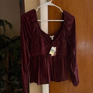 Elegant Burgundy Long Sleeve Blouse